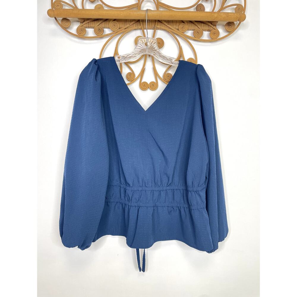 NEW Madewell Plus Seersucker V-Neck Peplum Top Blue XL - Picture 5 of 5